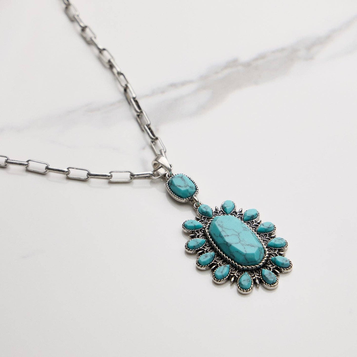 Floral Turquoise Pendant Necklace