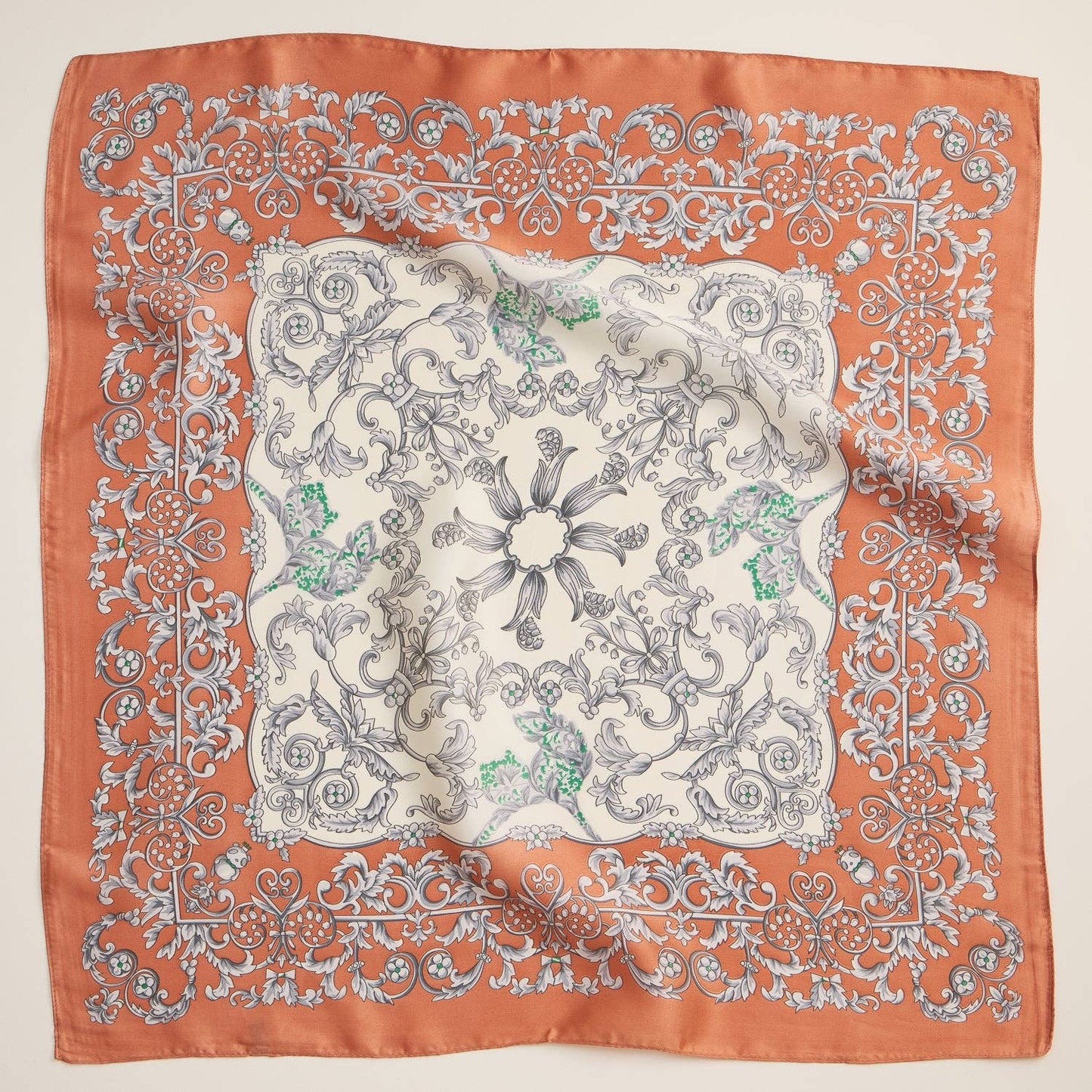 Baroque Print Silk Bandana Scarf - Terracotta