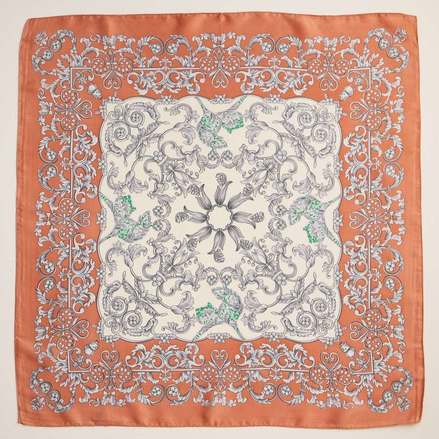 Baroque Print Silk Bandana Scarf - Terracotta