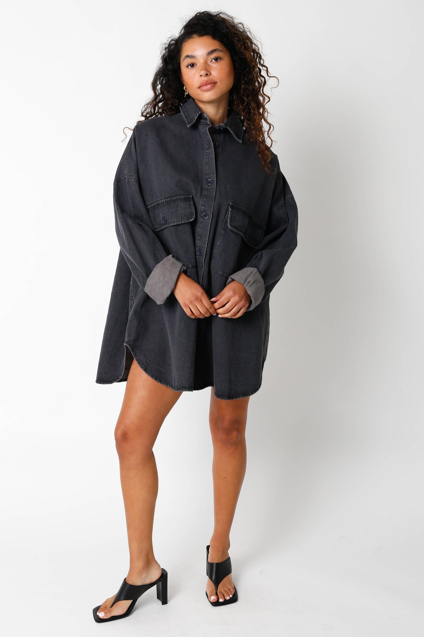 Finley Oversized Denim Shirt - Black