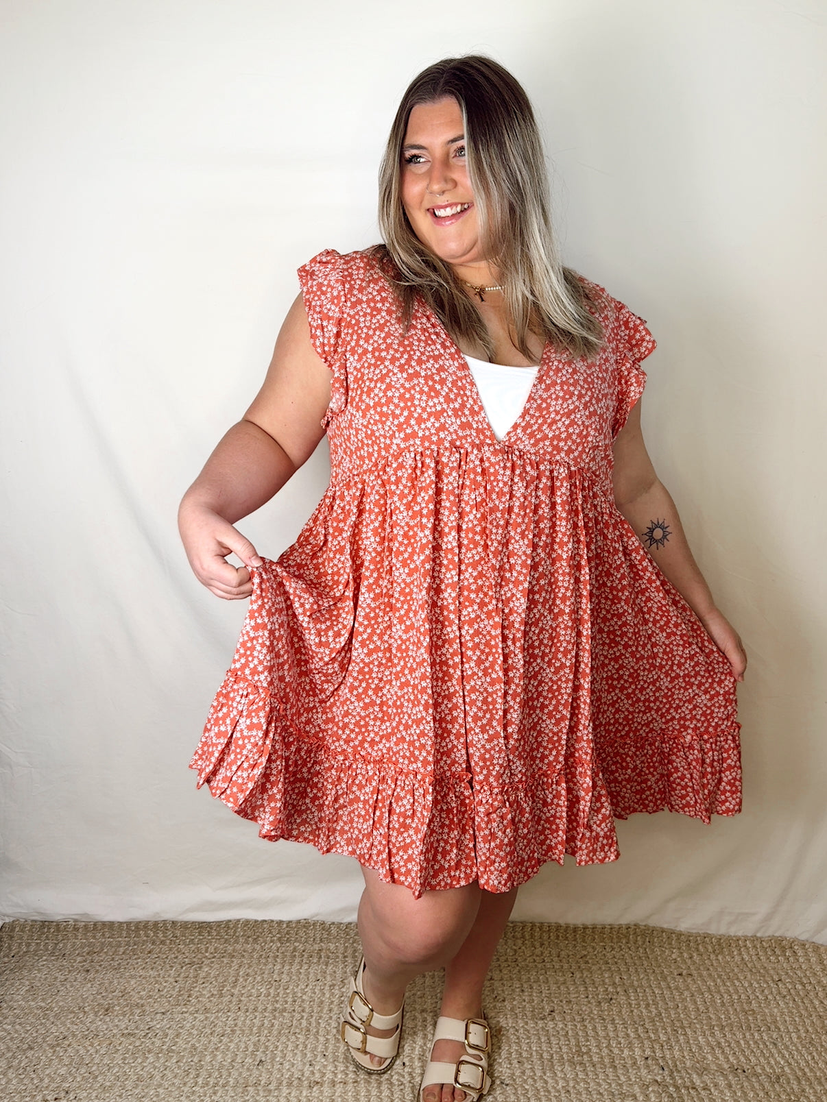 Bella V-Neck Ruffle Dress - Plus