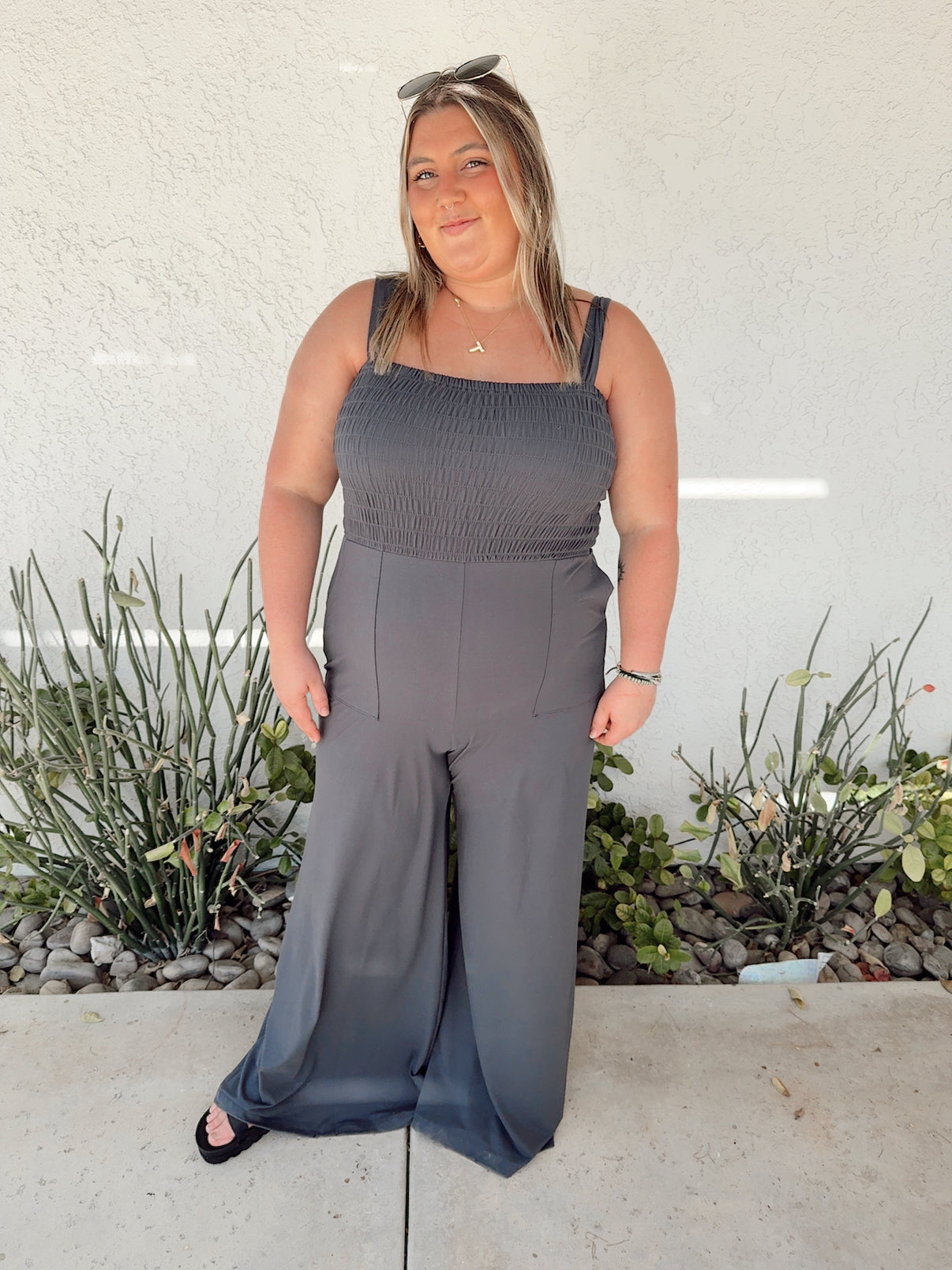 Butter Smocking Jumpsuit - Charcoal gray