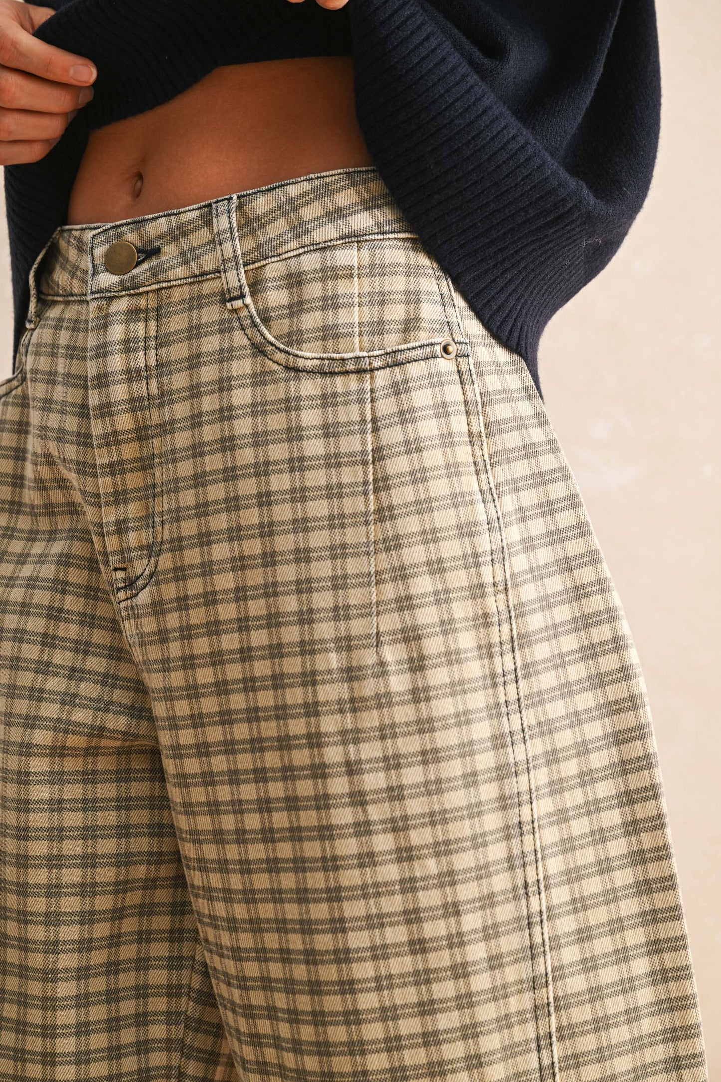 Maple Gingham Barrel Jeans