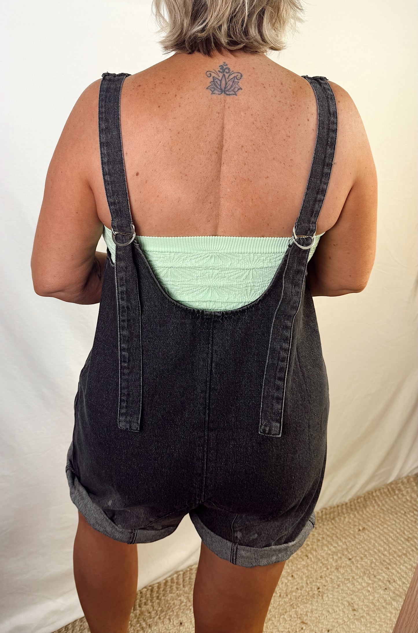 Vintage Washed Black Denim Shortalls
