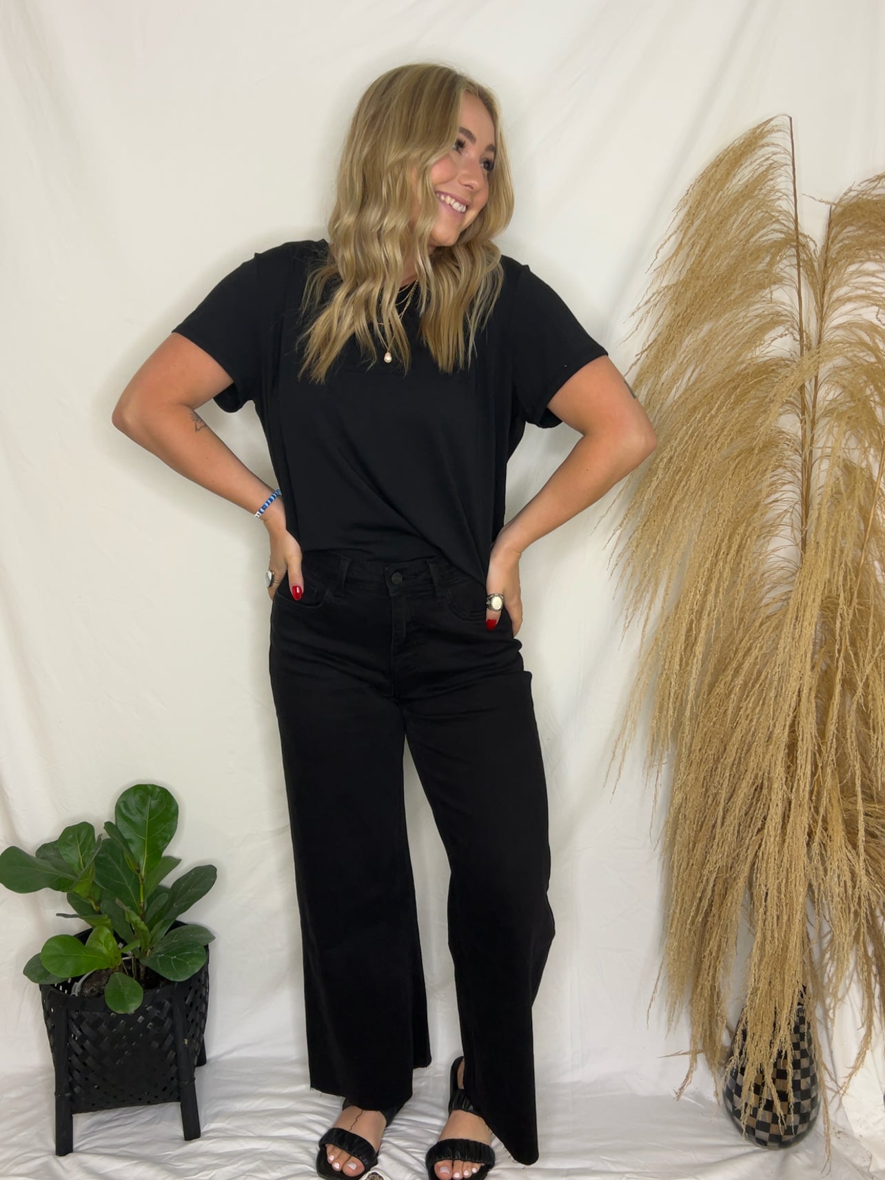 Black High Rise Wide Leg Jeans