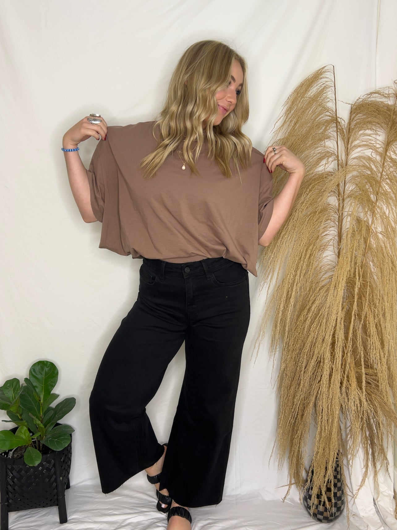 Black High Rise Wide Leg Jeans