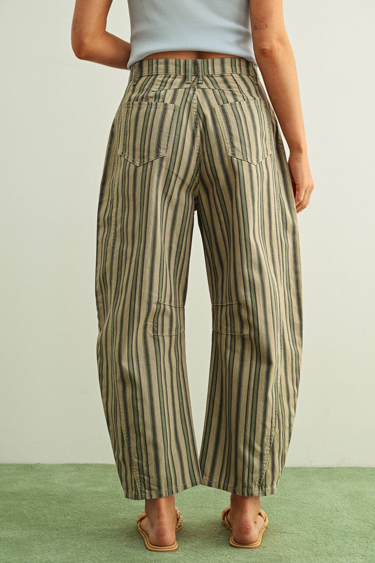 Matcha Stripe Barrel Jeans
