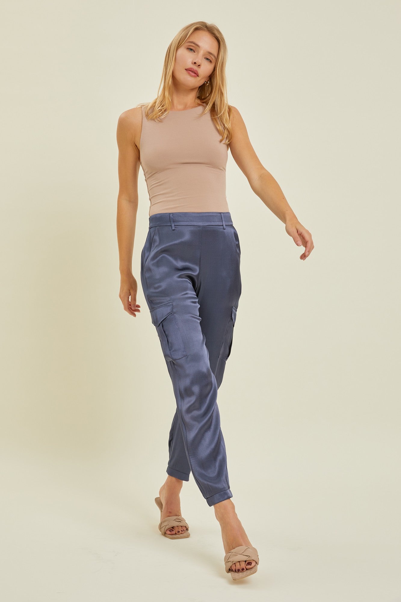 High Neck Staple Tank Taupe