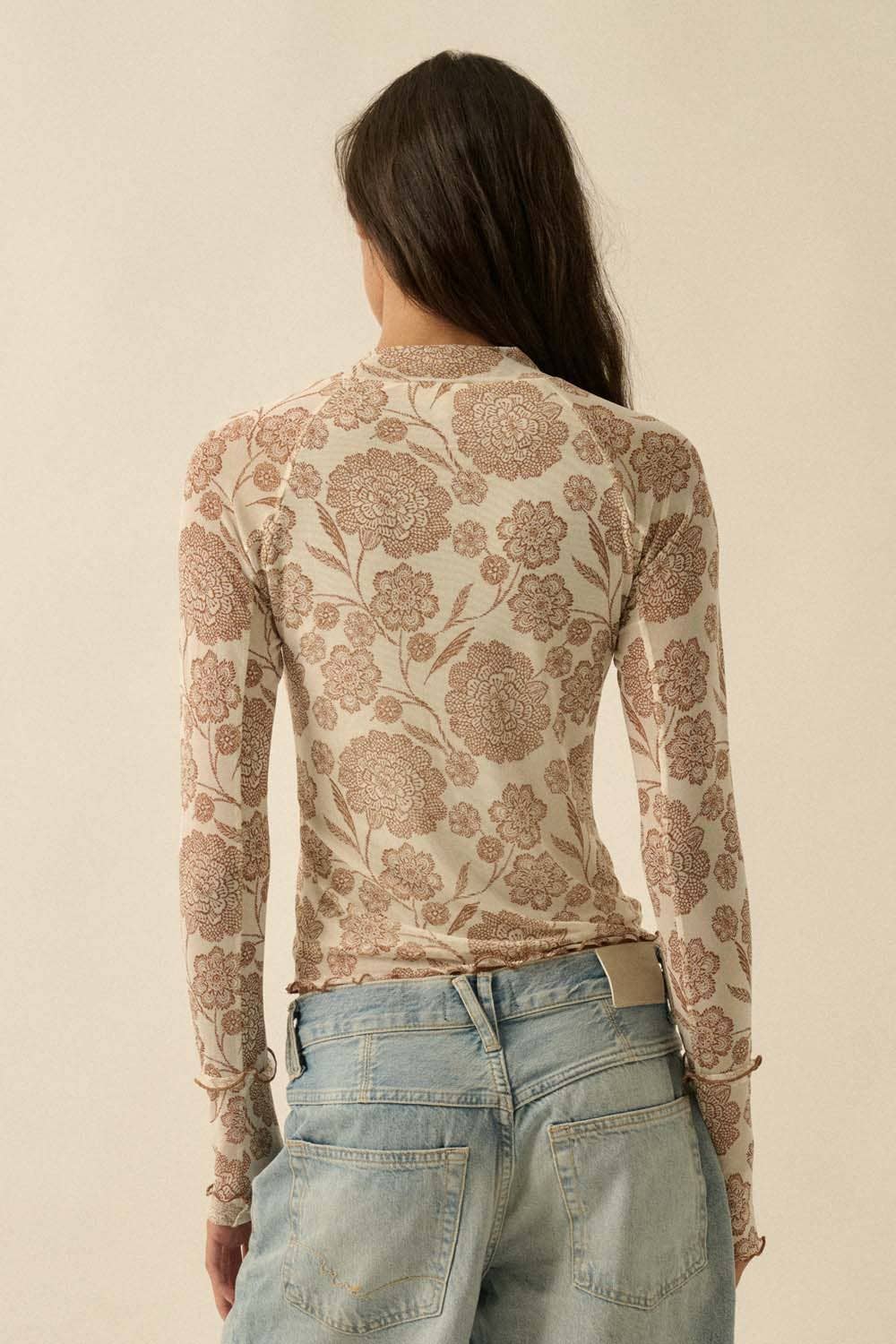 Floral-Print Mesh Top