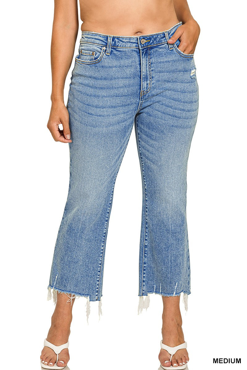 Mid Rise Kick Crop Flare Denim Jeans