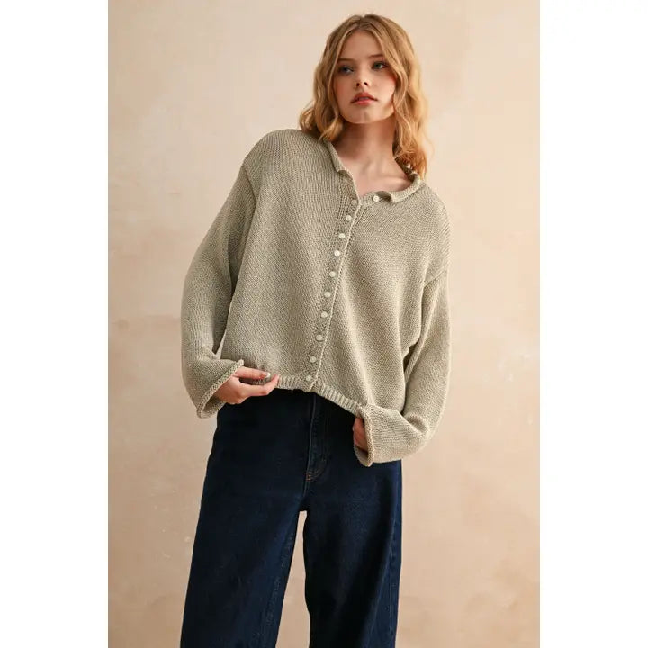 Nora Knit Button Up Sweater - Stone