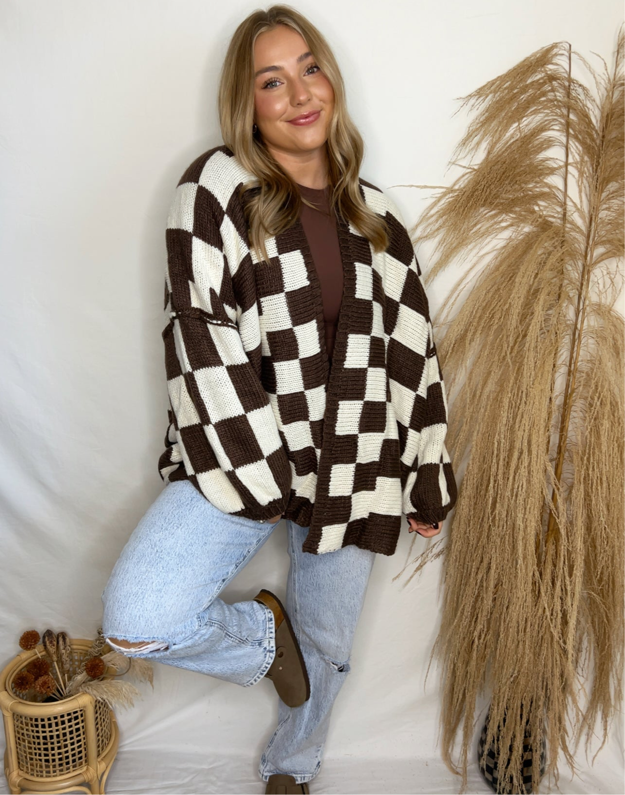 Mocha Checkered Cardigan