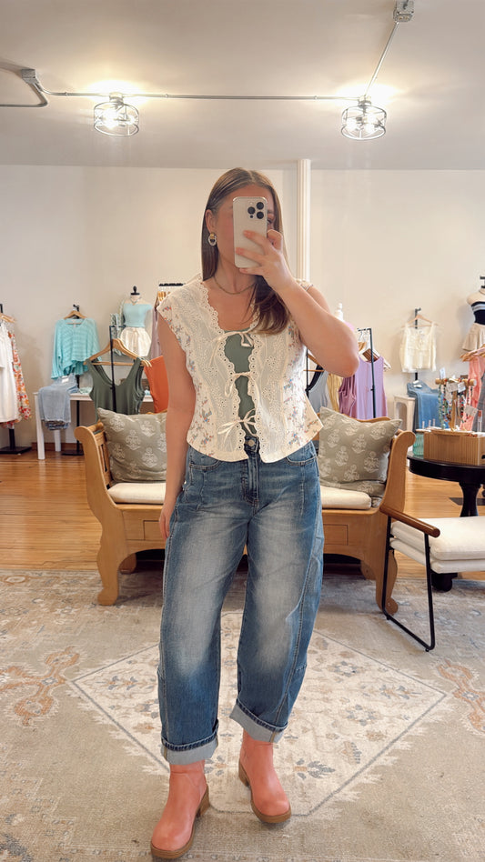 Senna Lace-Trim Floral Tank Top