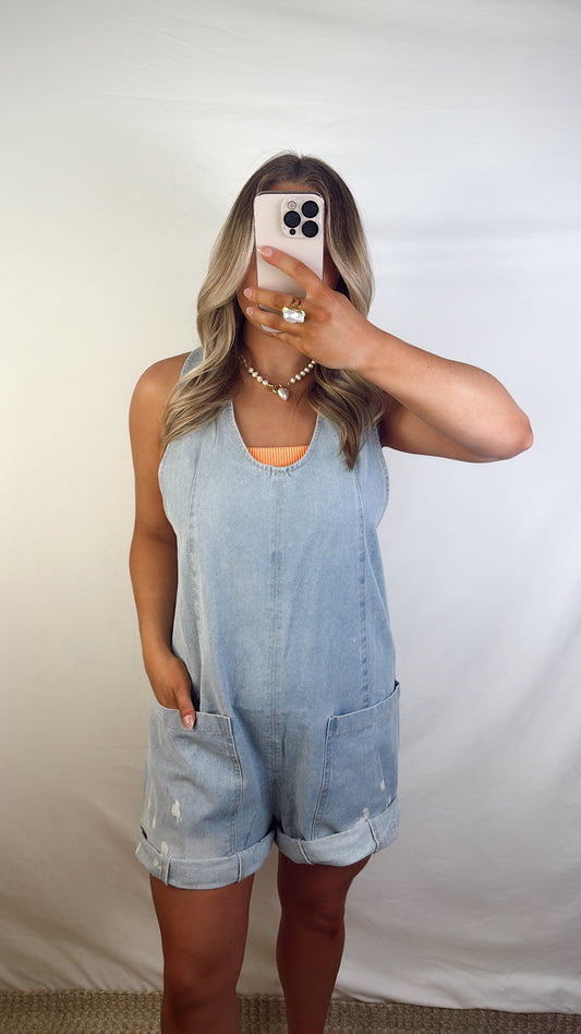 Vintage Washed Denim Shortalls