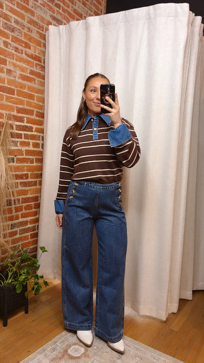 Sofia Stripe Denim Shirt - Brown