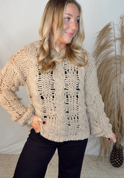 Chunky Open Cable Knit Sweater