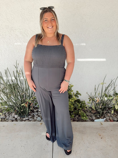 Butter Smocking Jumpsuit - Charcoal gray