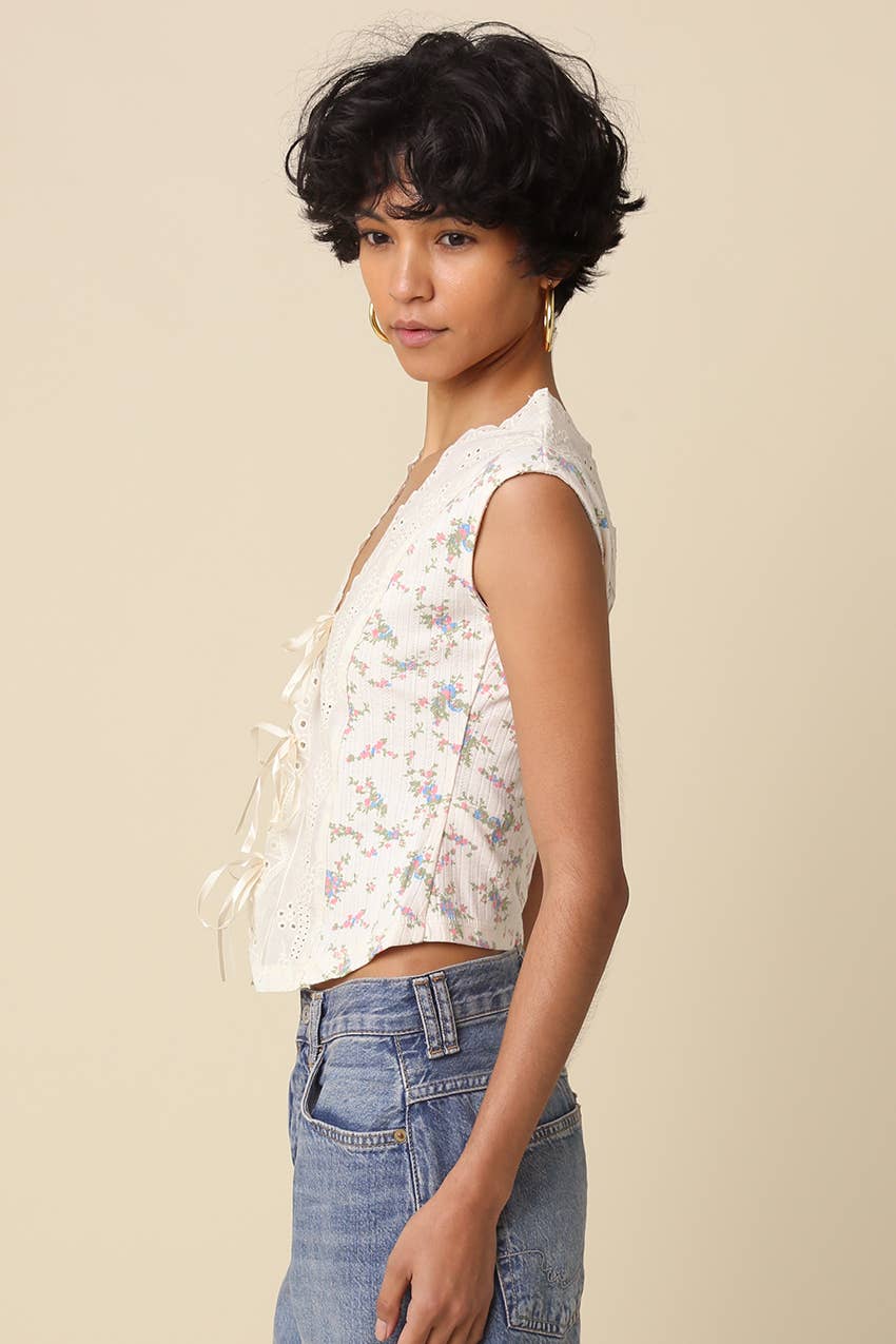 Senna Lace-Trim Floral Tank Top
