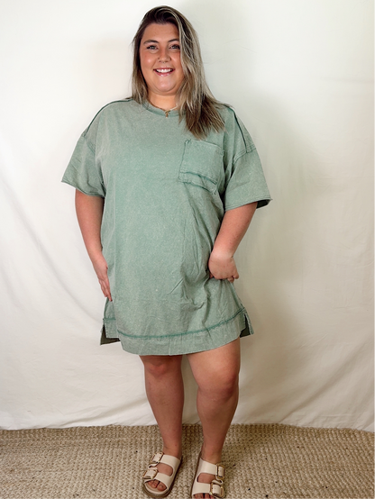 On the Move T-Shirt Dress Plus Sage
