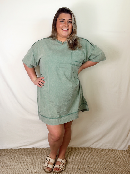 On the Move T-Shirt Dress Plus Sage