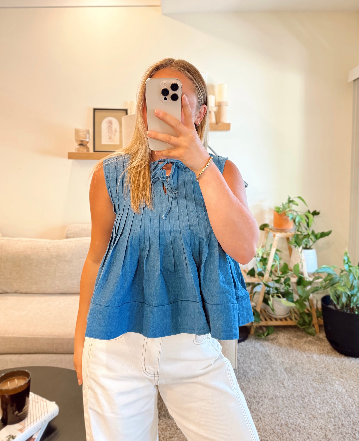 Pretty Pleats Denim Top