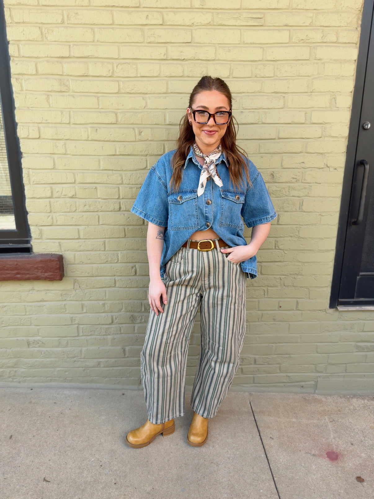 Matcha Stripe Barrel Jeans