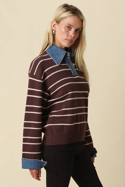 Sofia Stripe Denim Shirt - Brown