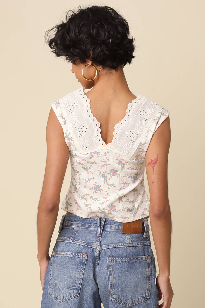 Senna Lace-Trim Floral Tank Top
