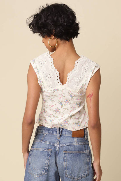 Senna Lace-Trim Floral Tank Top