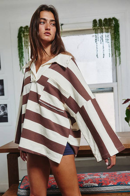 Striped Collared Pullover Polo