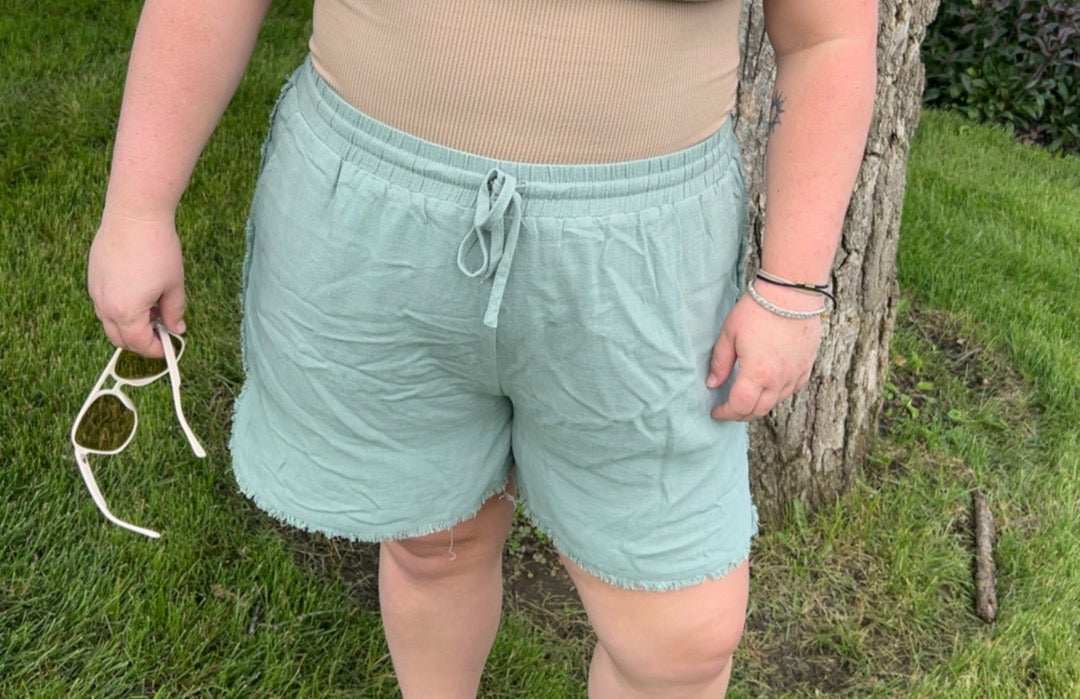 Sage Frayed Hem Shorts Plus