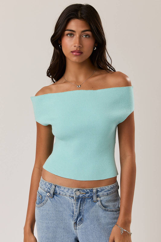 Ribbed Off the Shoulder - Aqua