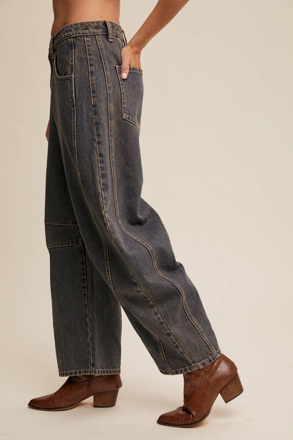 Vintage Dark Wash Barrel Jeans