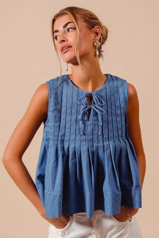 Pretty Pleats Denim Top