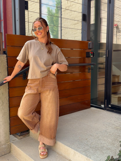 Natural Stripe Pants - Brown