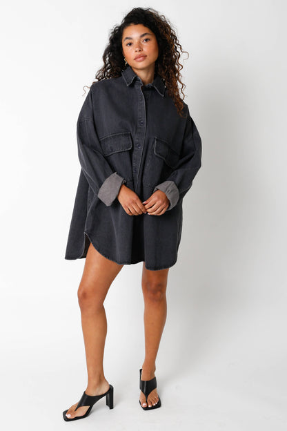 Finley Oversized Denim Shirt - Black