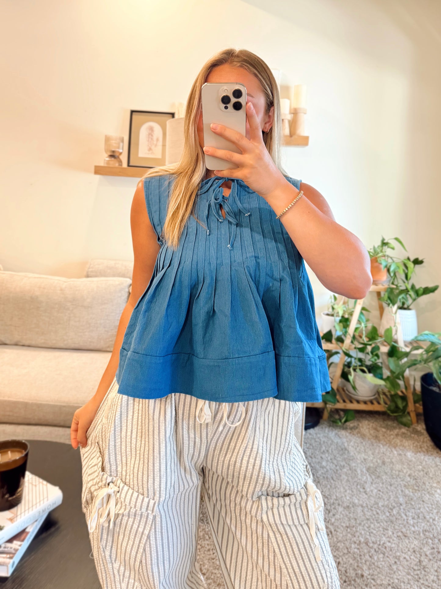 Pretty Pleats Denim Top