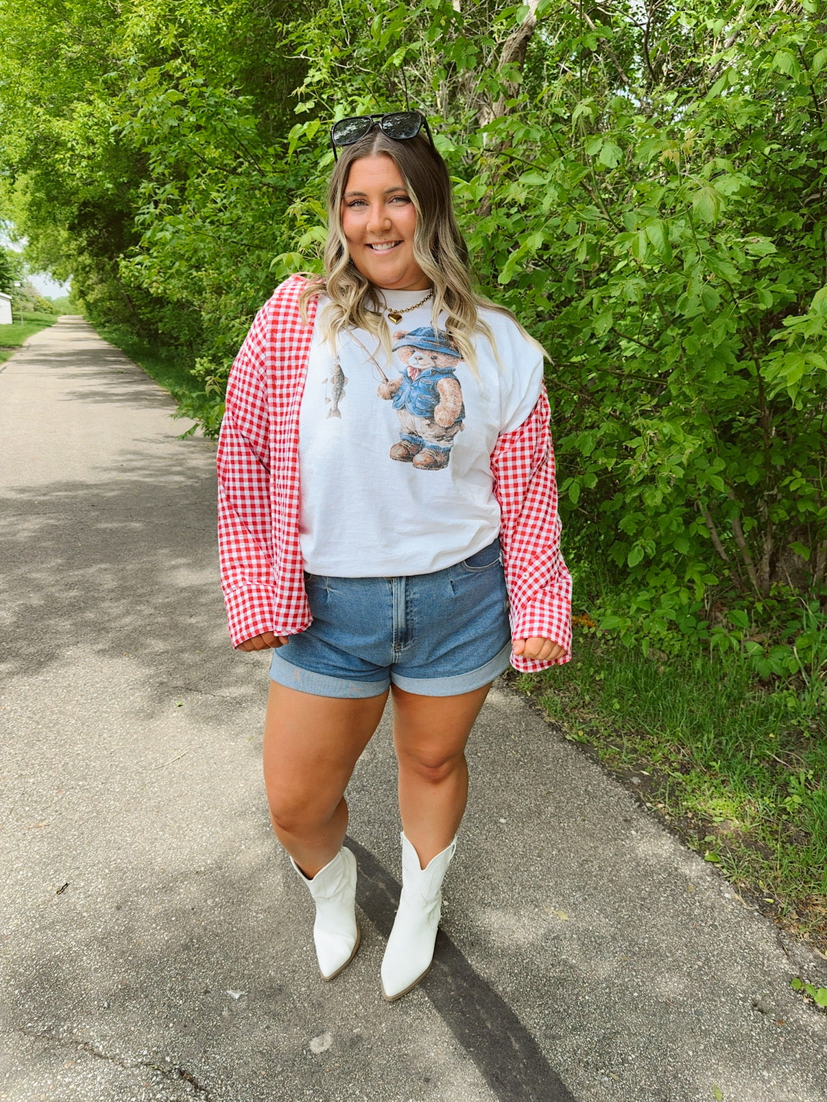 Noella Gingham Button Down Red