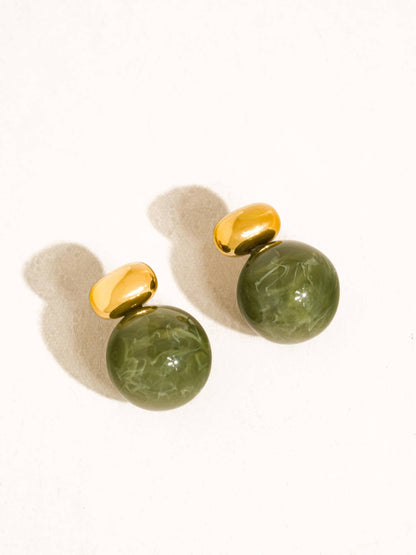 Velisse Green Marble Ball Earrings