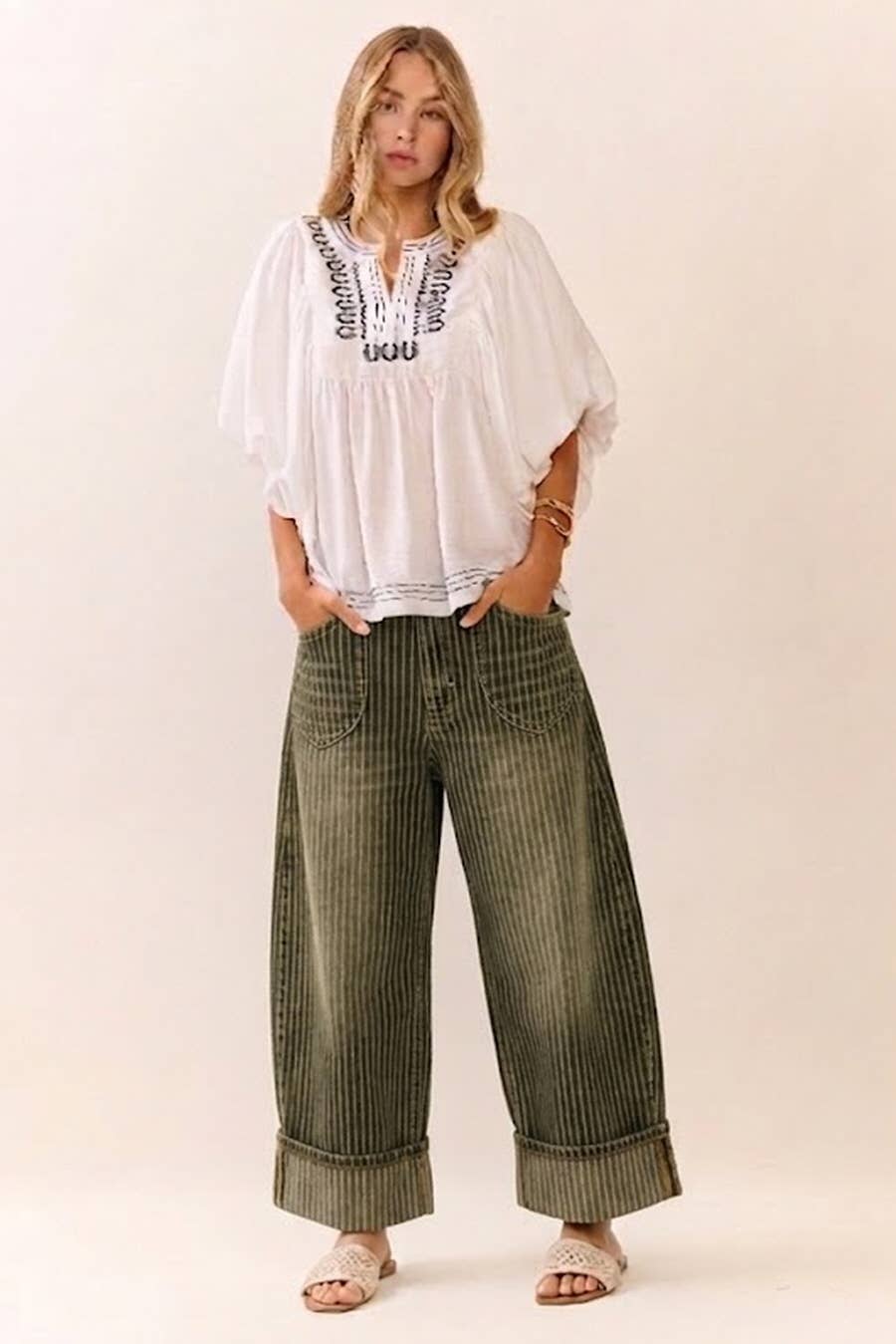 Natural Stripe Pants - Olive