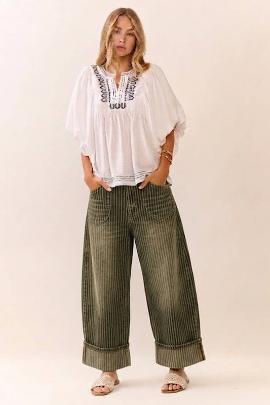 Natural Stripe Pants - Olive