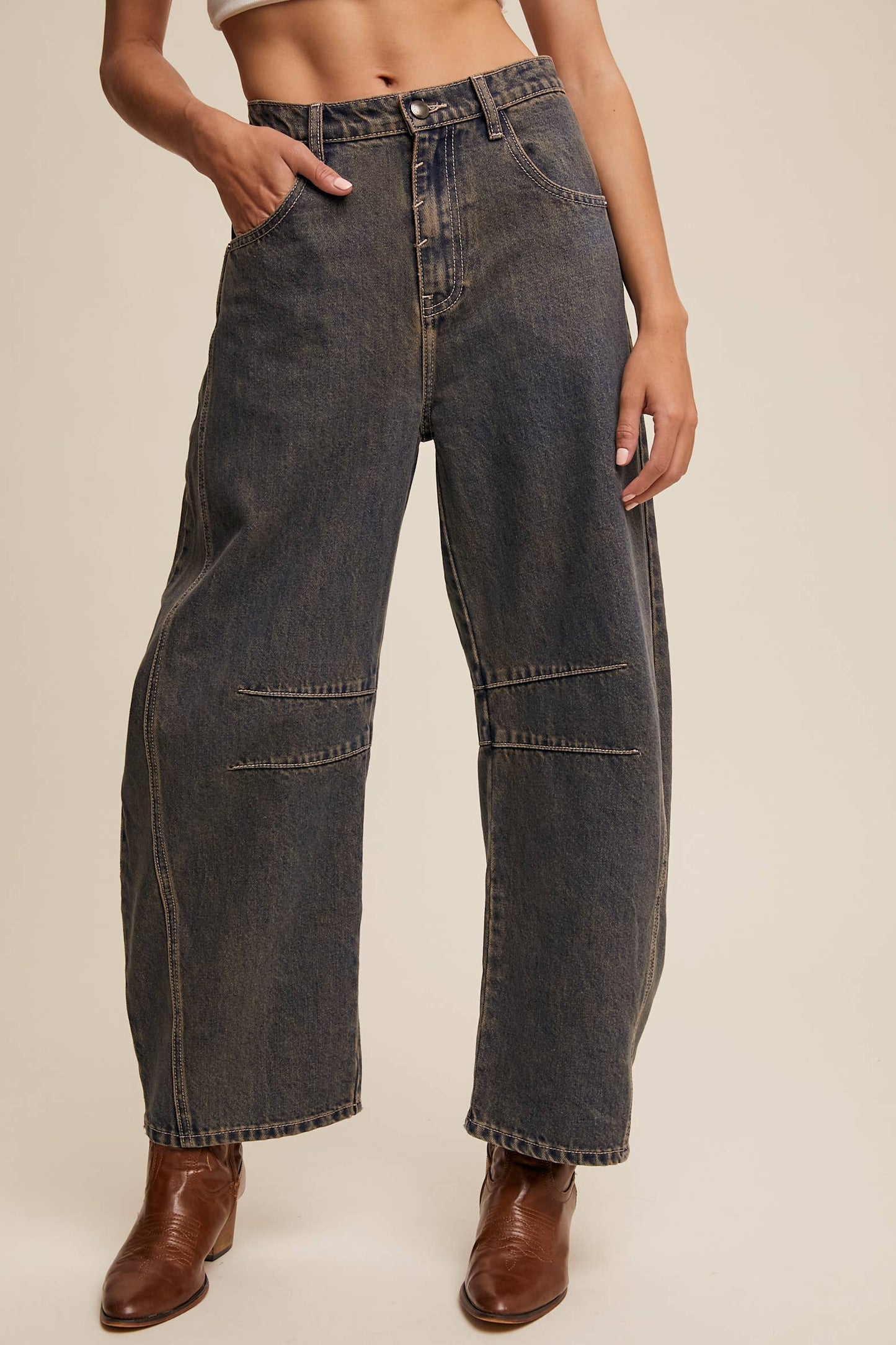 Vintage Dark Wash Barrel Jeans