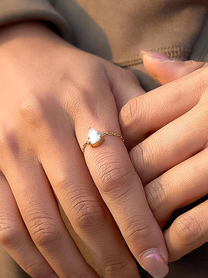Alora 18K Gold Non-Tarnish Pear CZ Adjustable Chain Ring