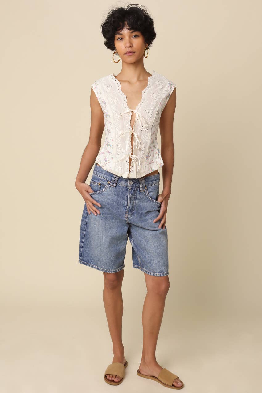 Senna Lace-Trim Floral Tank Top