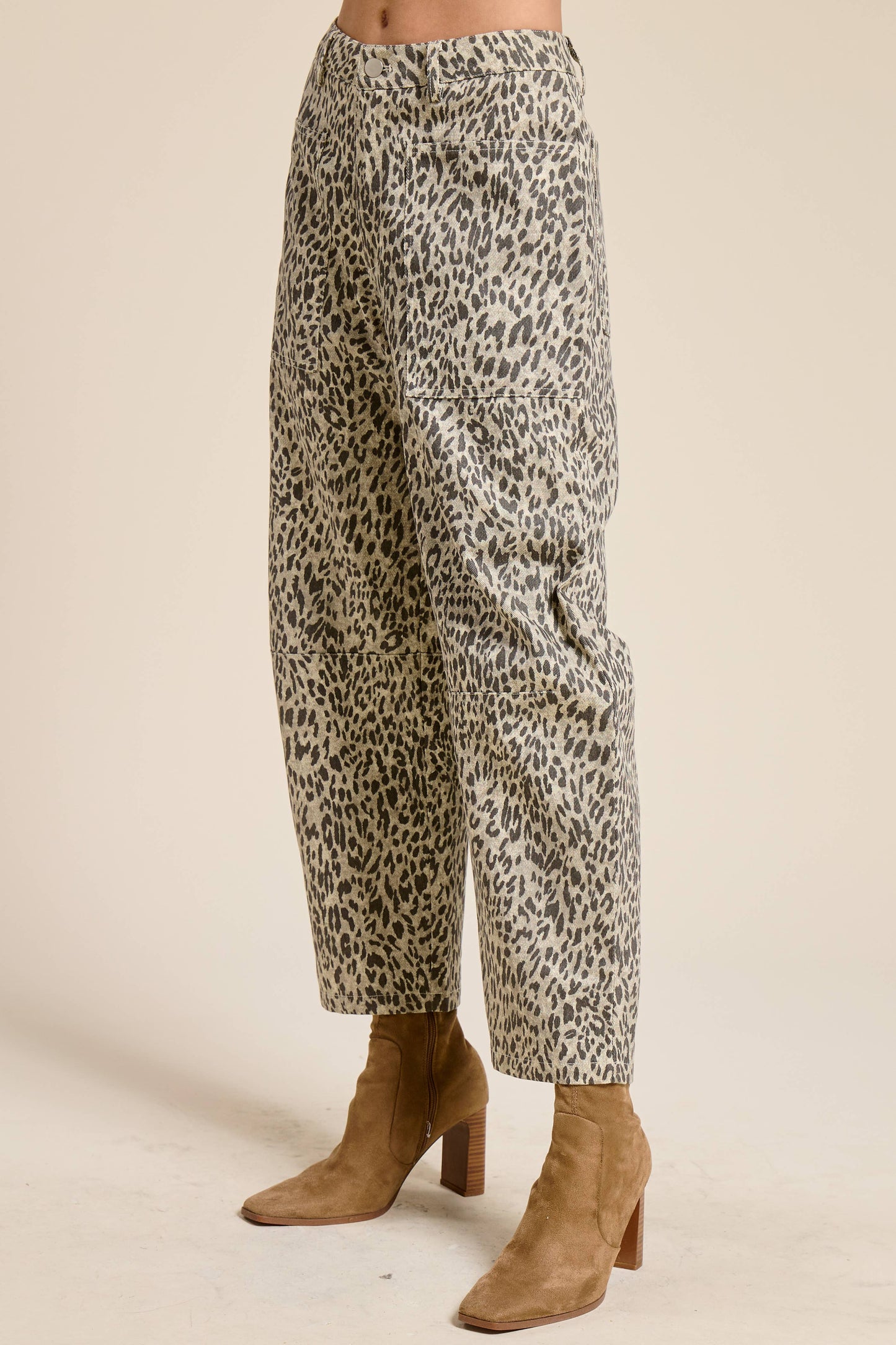 Leopard Barrel Leg Cotton Pants