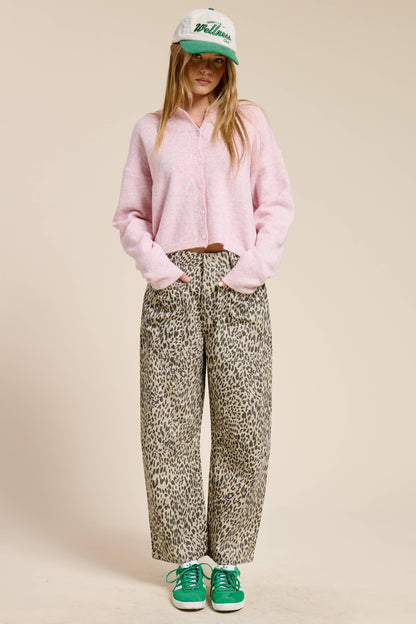 Leopard Barrel Leg Cotton Pants