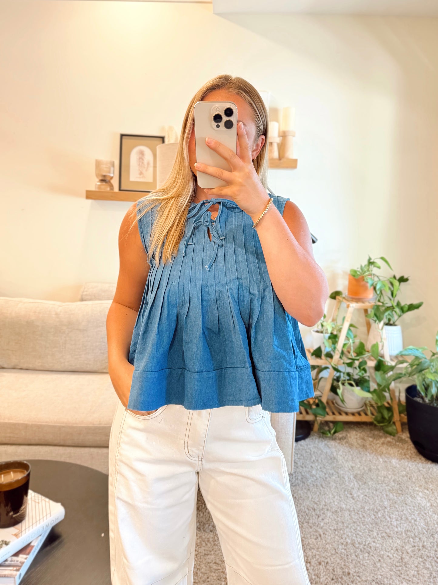 Pretty Pleats Denim Top