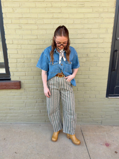 Matcha Stripe Barrel Jeans