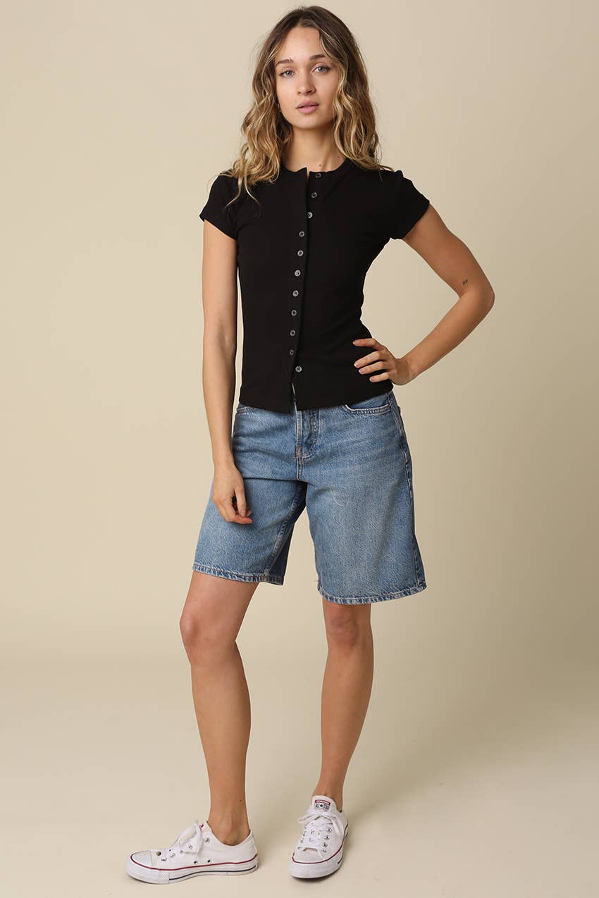 Leslie Button-Front Top - Black