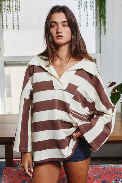 Striped Collared Pullover Polo